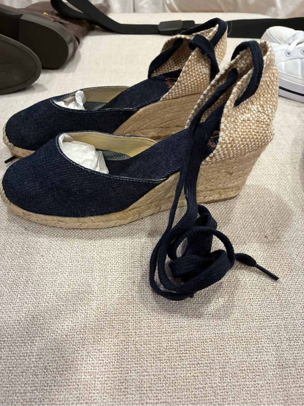 Sz 38 Castaner navy denim wedge sandals espadrilles - Picture 6 of 10